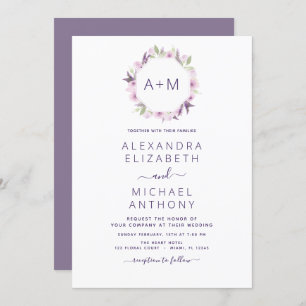 Invitation Monogramme Floral Dusty violet vert Mariage Invi