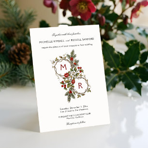 Invitation Monogramme Floral Élégant de Noël Hiver Vintage