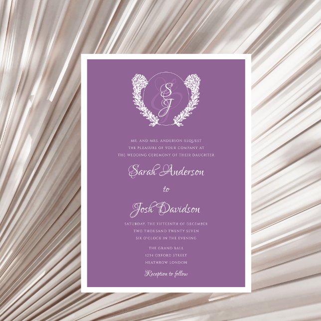 Invitation Monogramme floral élégant minimal Mariage violet (Créateur téléchargé)