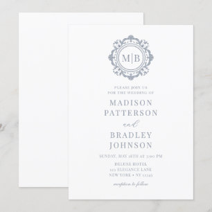 Invitation Monogramme Floral Orné Mariage Élégant Argent