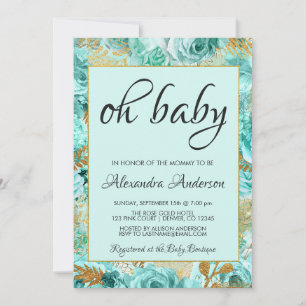 Invitation Monogramme floral turquoise de baby shower de