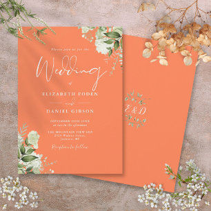 Invitation Monogramme floral vert Mariage corail