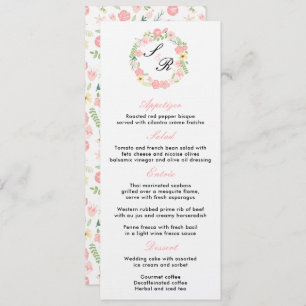 Invitation Monogramme Floral Wreath Wedding Party Menu