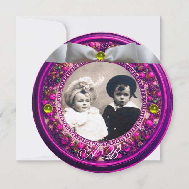 INVITATION MONOGRAMME FLORENTINE FLORAL CROWN BLANC RIBBON (Devant)