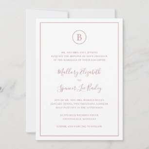 Invitation Monogramme Formel Dusty Rose Tout en un Mariage