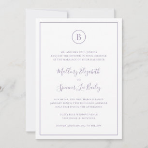 Invitation Monogramme Formel Dusty Violet Tout en un Mariage