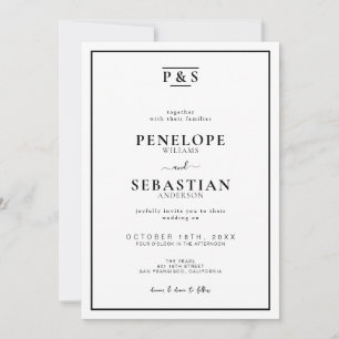 Invitation Monogramme Formel Noir & Blanc Tout en un Mariage