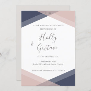 Invitation Monogramme géométrique Blush Marine Mariage modern