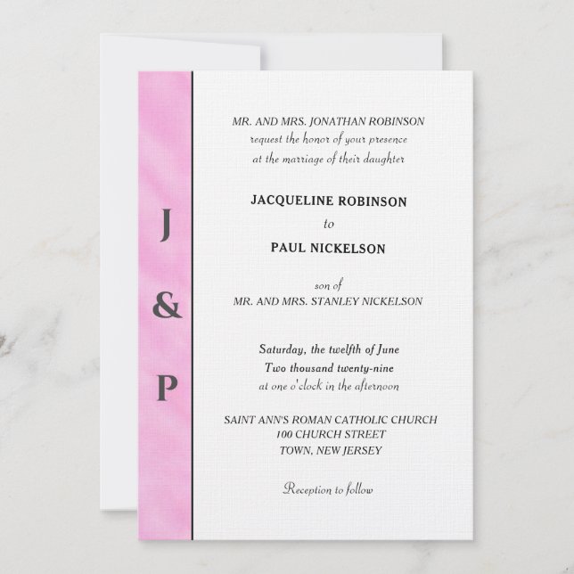 Invitation Monogramme Gris Aquarelle Rose Clair  (Devant)