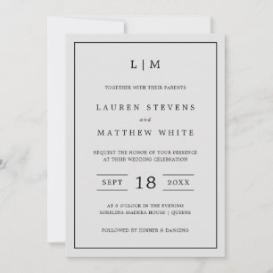 Invitation Monogramme gris clair simple Mariage élégant
