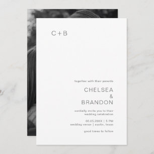 Invitation Monogramme gris minimal photo Mariage moderne