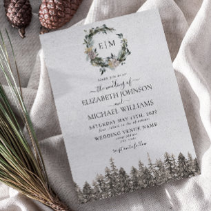 Invitation Monogramme Hiver Aquarelle Florale Mariage de cour