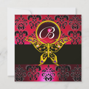 Invitation MONOGRAMME HYPER BUTTERFLY Rouge Bourgogne Damask