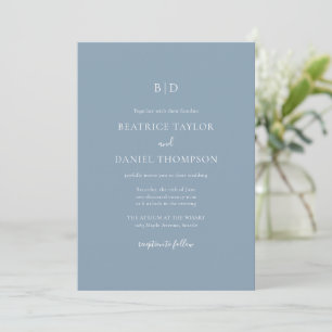 Invitation Monogramme Initial Moderne Bleu Poussiéreux Mariag