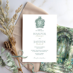 Invitation Monogramme intemporel, Mariage de teintes vert chi