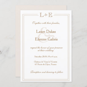 Invitation Monogramme ivoire blanc or ampersan mariage modern