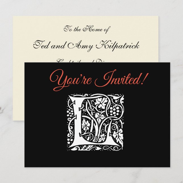 Invitation Monogramme L Art Nouveau Vintage  (Devant / Derrière)