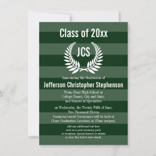 Invitation Monogramme Laurel Masculine Green Graduation