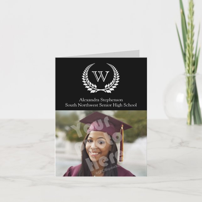 Invitation Monogramme Laurel Noir/Blanc (Devant)