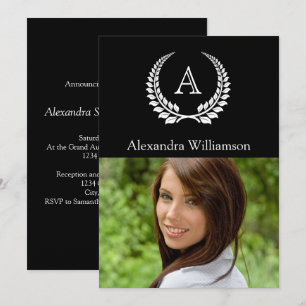 Invitation Monogramme Laurel Noir/Blanc