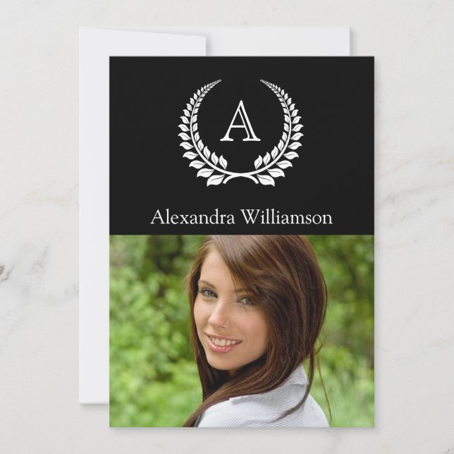 Invitation Monogramme Laurel Noir/Blanc (Devant)