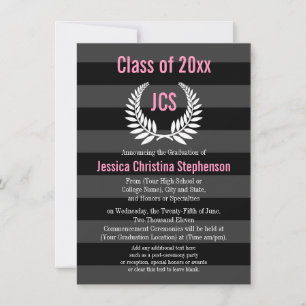 Invitation Monogramme Laurel Pink College/Diplôme sur mesure