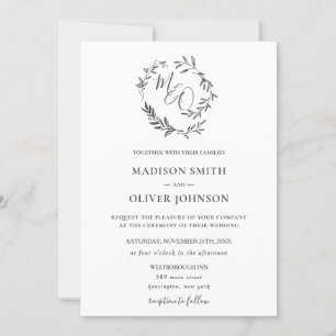 Invitation Monogramme Laurel Wreath Moderne Mariage