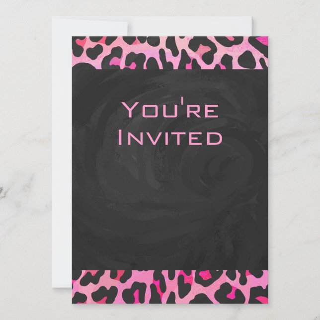 Invitation Monogramme Leopard noir et rose chaud (Devant)