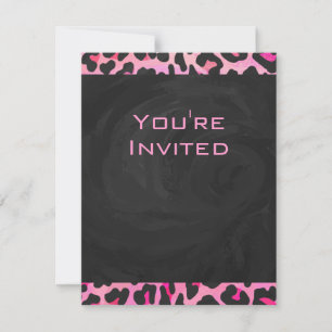 Invitation Monogramme Leopard noir et rose chaud