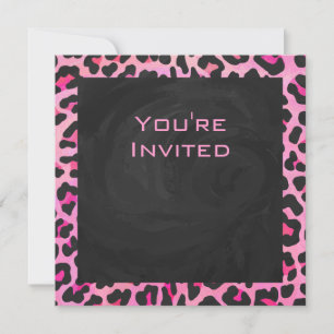 Invitation Monogramme Leopard noir et rose chaud