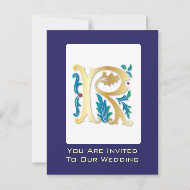 Invitation Monogramme Lettre R Fleur de lis (Devant)