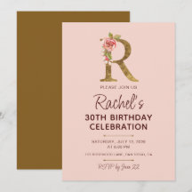 Monogramme Lettre R Or Roses Rose Pâle