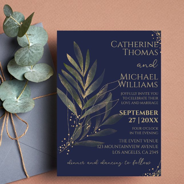 Invitation Monogramme Mariage bleu or de la marine moderne (Créateur téléchargé)