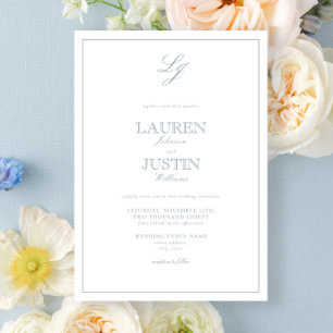 Invitation Monogramme Mariage classique Dusty Blue Calligraph