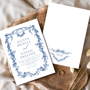 Invitation Monogramme Mariage de Floral Bleu Victorien