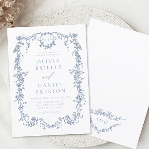 Invitation Monogramme Mariage de Floral Bleu Victorien