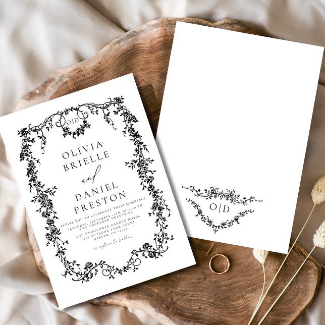 Invitation Monogramme Mariage de Floral Noir de Victoria (Créateur téléchargé)