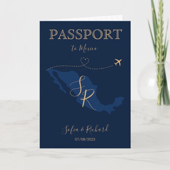 Invitation Monogramme Mariage Destination Passeport Mexique (Devant)