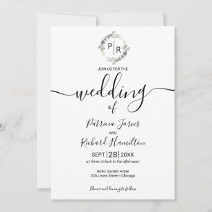 Invitation Monogramme Mariage Floral Moderne Calligraphie