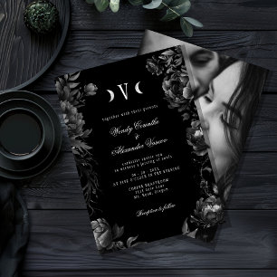 Invitation Monogramme Mariage gothique classique Lune noire P