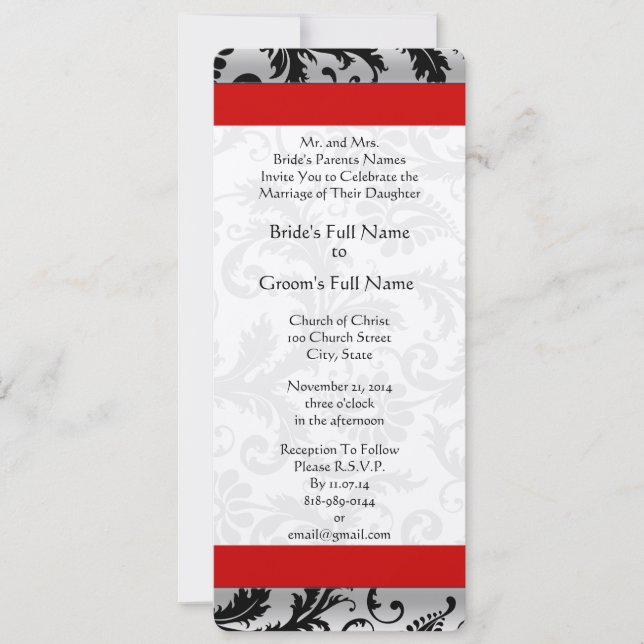 Invitation Monogramme Mariage Gris et Noir Damas (Devant)