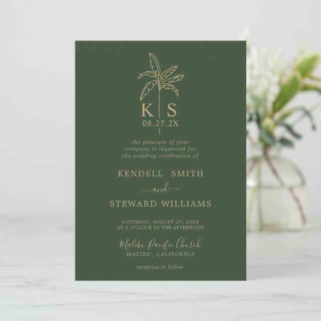 Invitation Monogramme Mariage Logo Palm Tree (Debout devant)