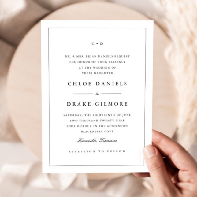 Invitation Monogramme Mariage noir et blanc simple (Simple Black and White Wedding Monogram Invitation.)