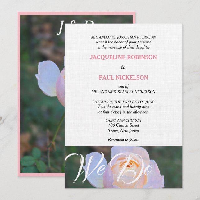Invitation Monogramme Mariage On Rose Pastel Rose  (Devant / Derrière)