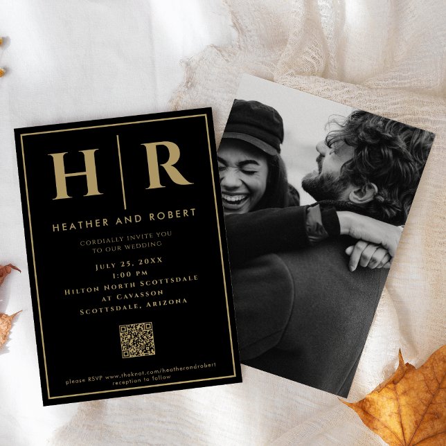 Invitation Monogramme mariage Simple Classic Minimal QR Code (Créateur téléchargé)