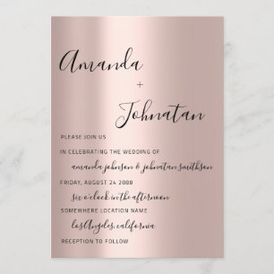 Invitation Monogramme mariage simple Rose Or