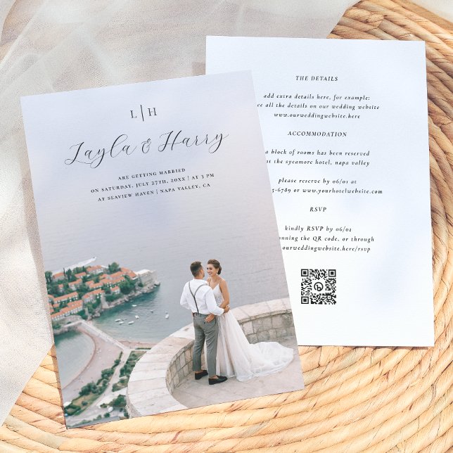Invitation Monogramme mariage | Tout en un code QR photo (Créateur téléchargé)