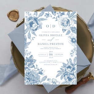 Invitation Monogramme Mariage victorien bleu Dusty