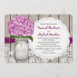 Invitation Monogramme Mason Jar Plum Hydrangea Mariage