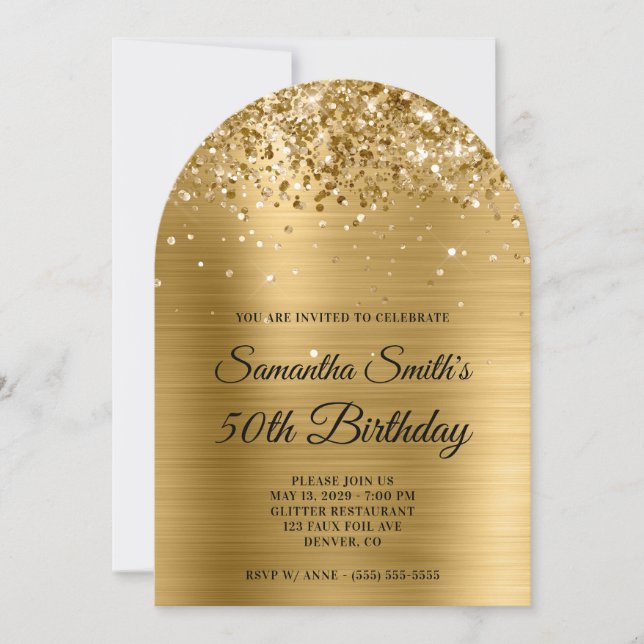 Invitation Monogramme métallisé or pailleté 50e anniversaire (Devant)